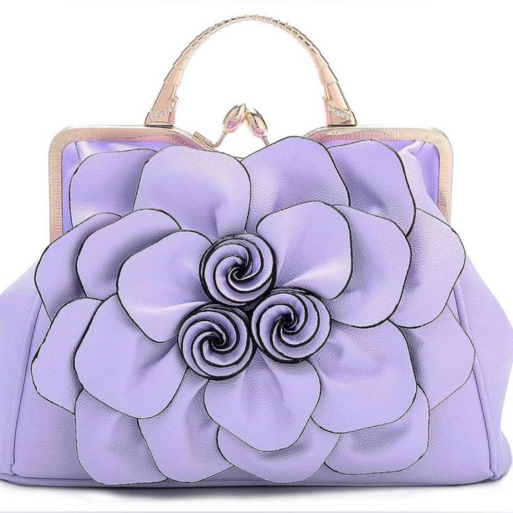 Exquisite Leather Flower Kiss-Lock Handbag